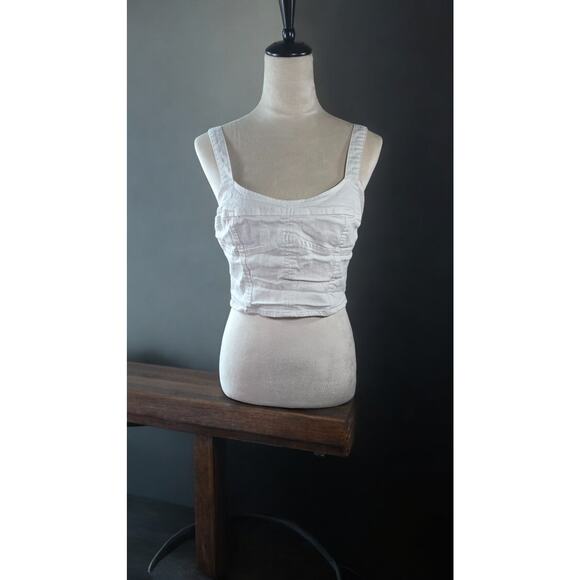 Forever 21 White Zip Up Crop Top Tank Corset Style Size L - Picture 1 of 6